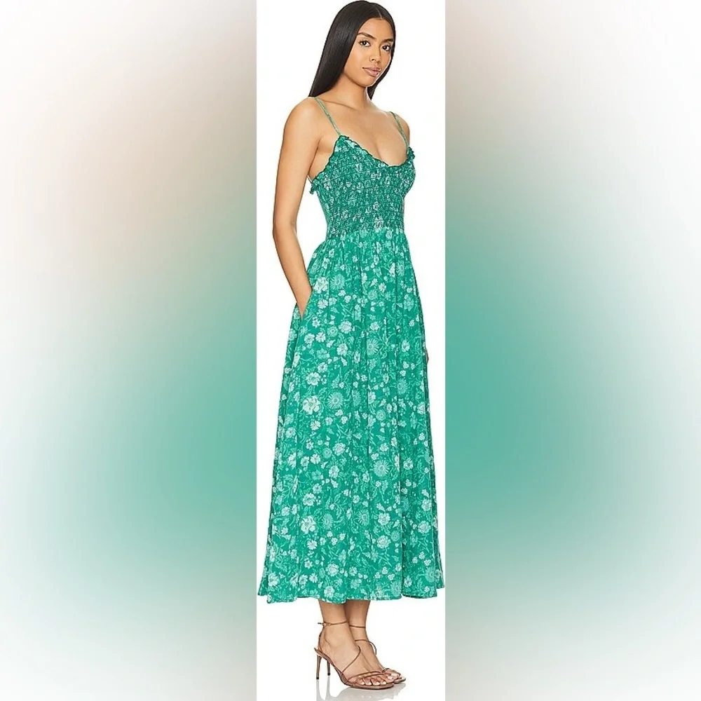 FREE PEOPLE  Sweet Nothings Midi Dress in Forest Combo Green, Size XL - Picture 12 of 12